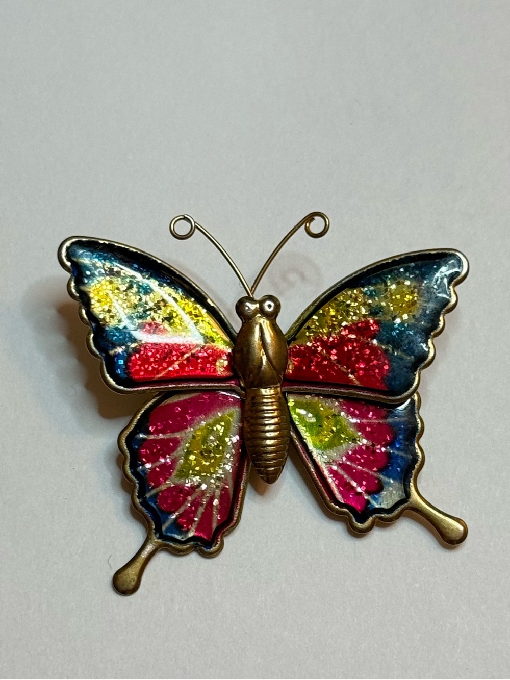 Vintage Gold Tone Multi-Color Glittery BUTTERFLY Pin